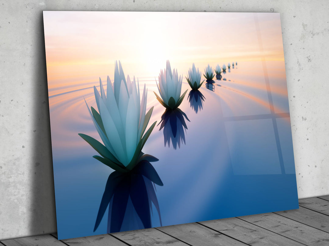 Abstract Lotus Glass Printing Wall Art - Modern Sunset Glass Wall Decor