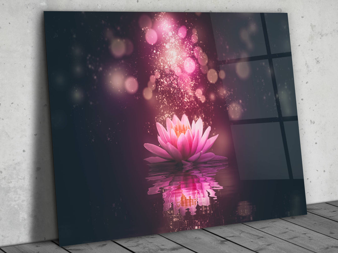 Abstract Lotus Glass Printing Wall Art - Modern Flower Glass Wall Decor