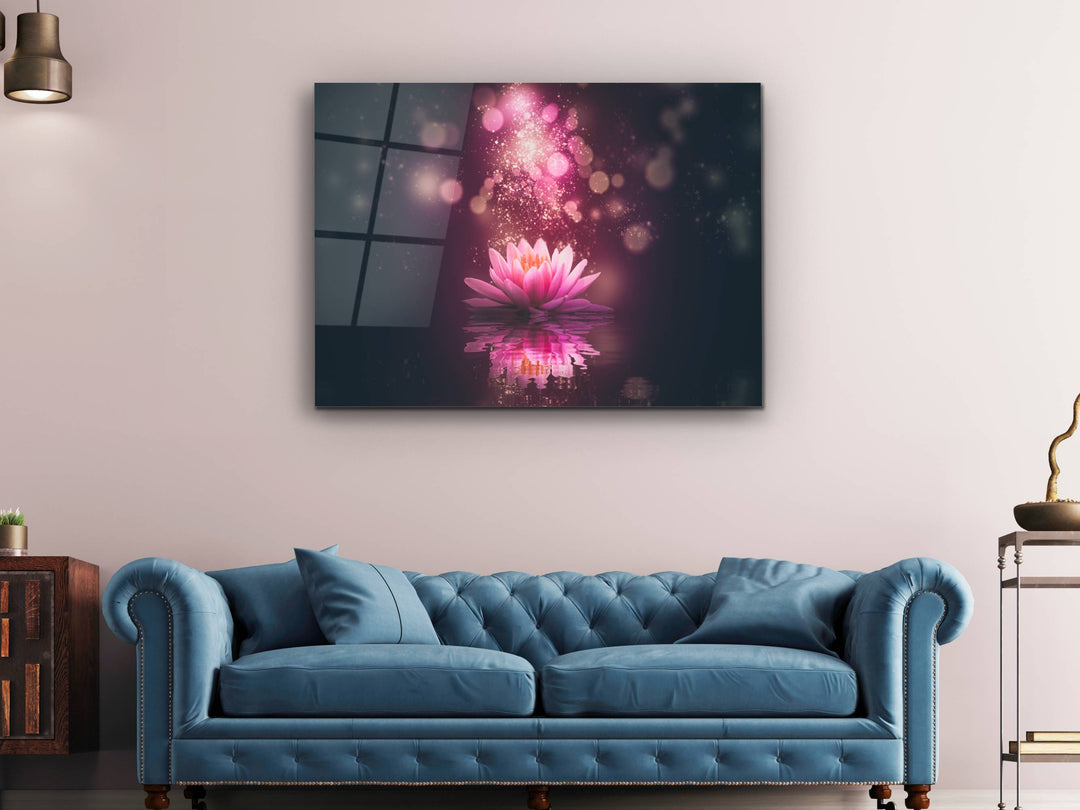 Abstract Lotus Glass Printing Wall Art - Modern Flower Glass Wall Decor