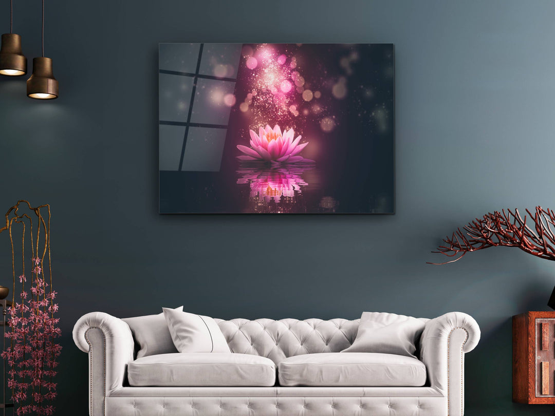 Abstract Lotus Glass Printing Wall Art - Modern Flower Glass Wall Decor