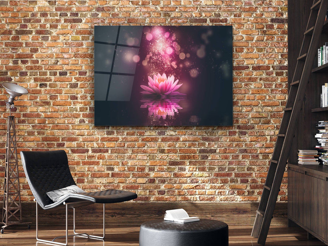 Abstract Lotus Glass Printing Wall Art - Modern Flower Glass Wall Decor