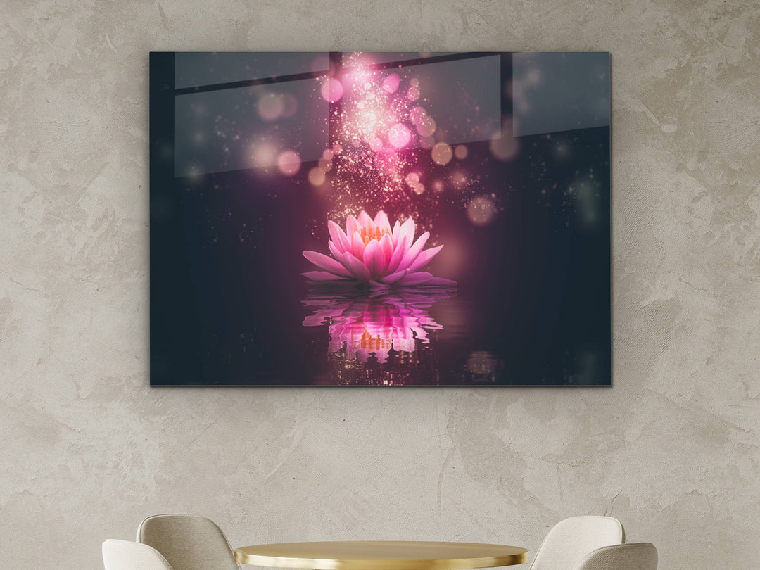 Abstract Lotus Glass Printing Wall Art - Modern Flower Glass Wall Decor