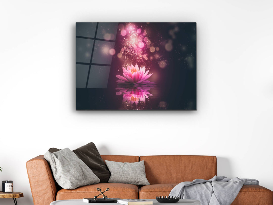 Abstract Lotus Glass Printing Wall Art - Modern Flower Glass Wall Decor