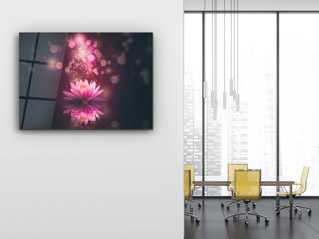 Abstract Lotus Glass Printing Wall Art - Modern Flower Glass Wall Decor