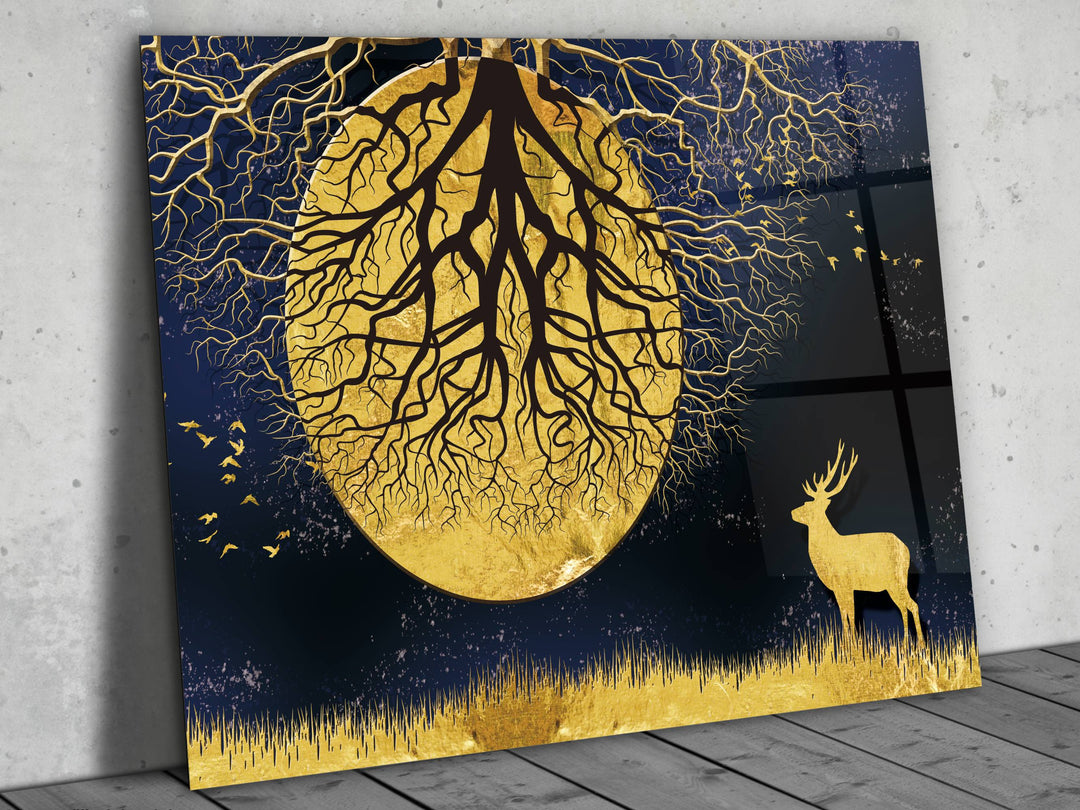 Abstract Gold Moon Glass Printing Wall Art - Modern Wall Decor