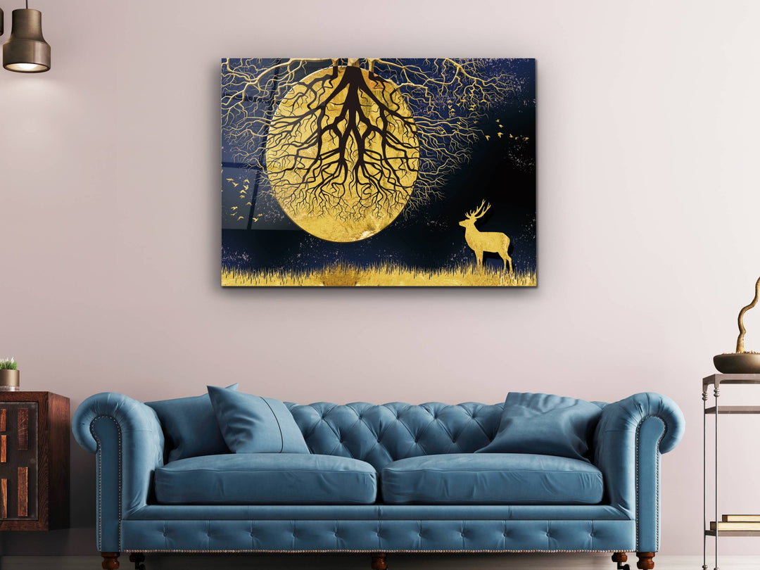 Abstract Gold Moon Glass Printing Wall Art - Modern Wall Decor