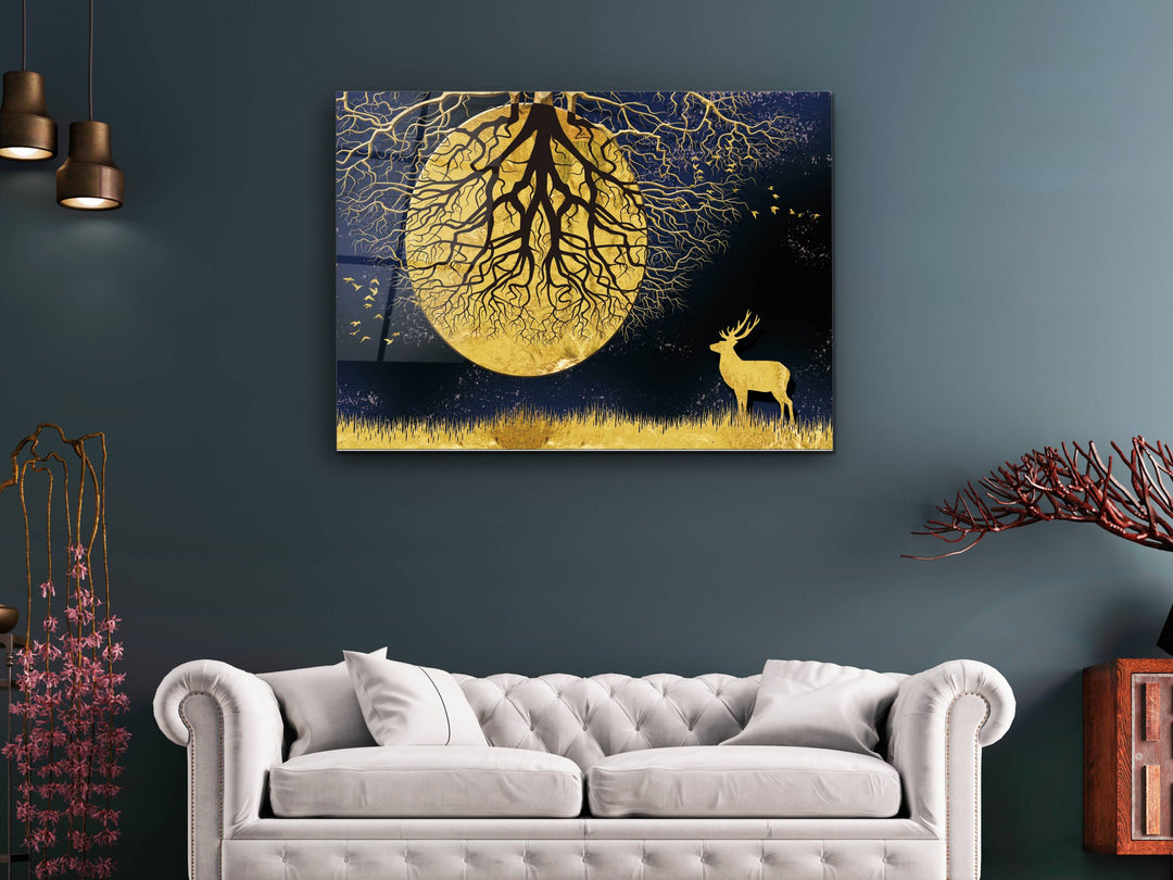 Abstract Gold Moon Glass Printing Wall Art - Modern Wall Decor