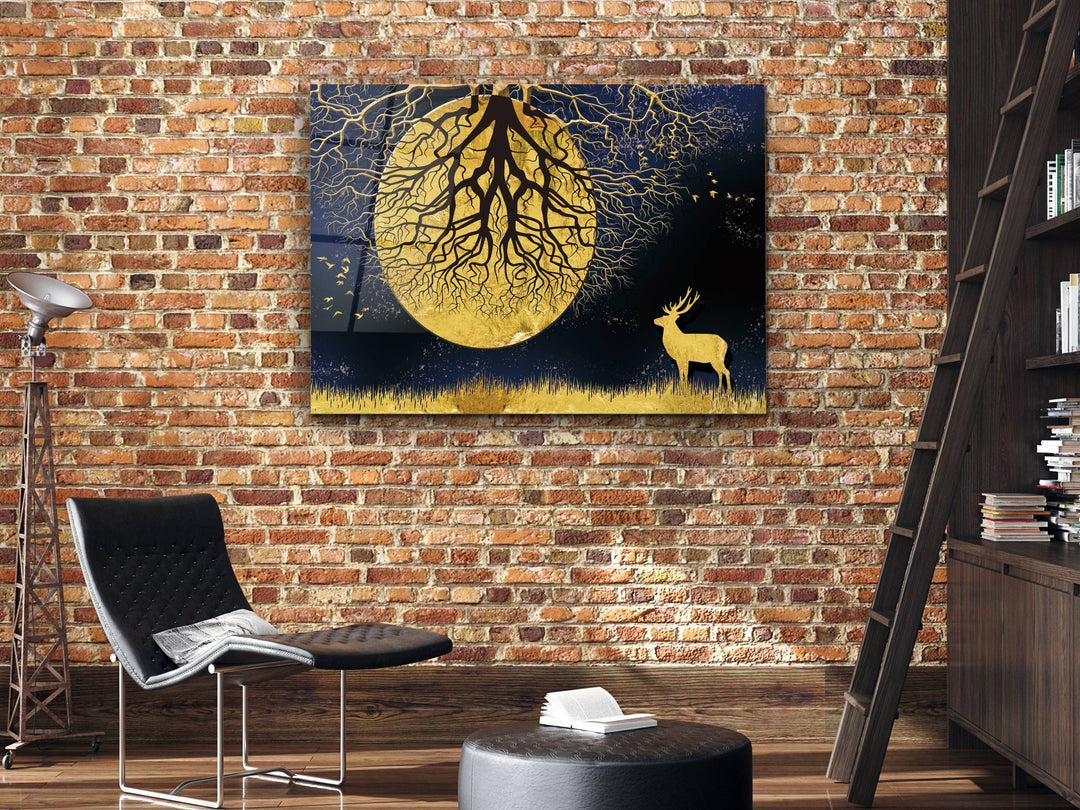 Abstract Gold Moon Glass Printing Wall Art - Modern Wall Decor