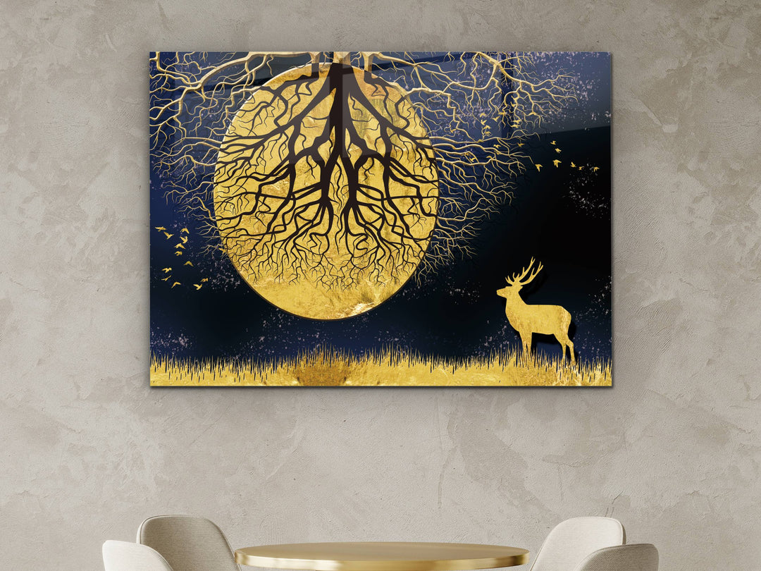 Abstract Gold Moon Glass Printing Wall Art - Modern Wall Decor