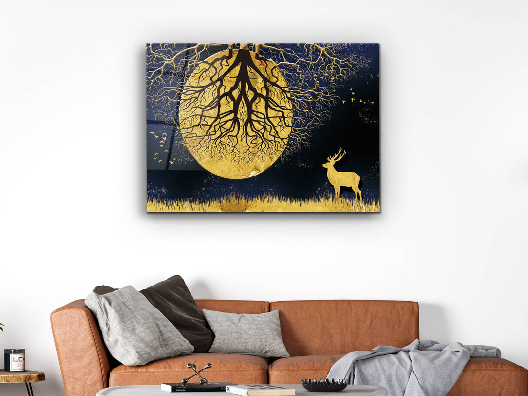 Abstract Gold Moon Glass Printing Wall Art - Modern Wall Decor