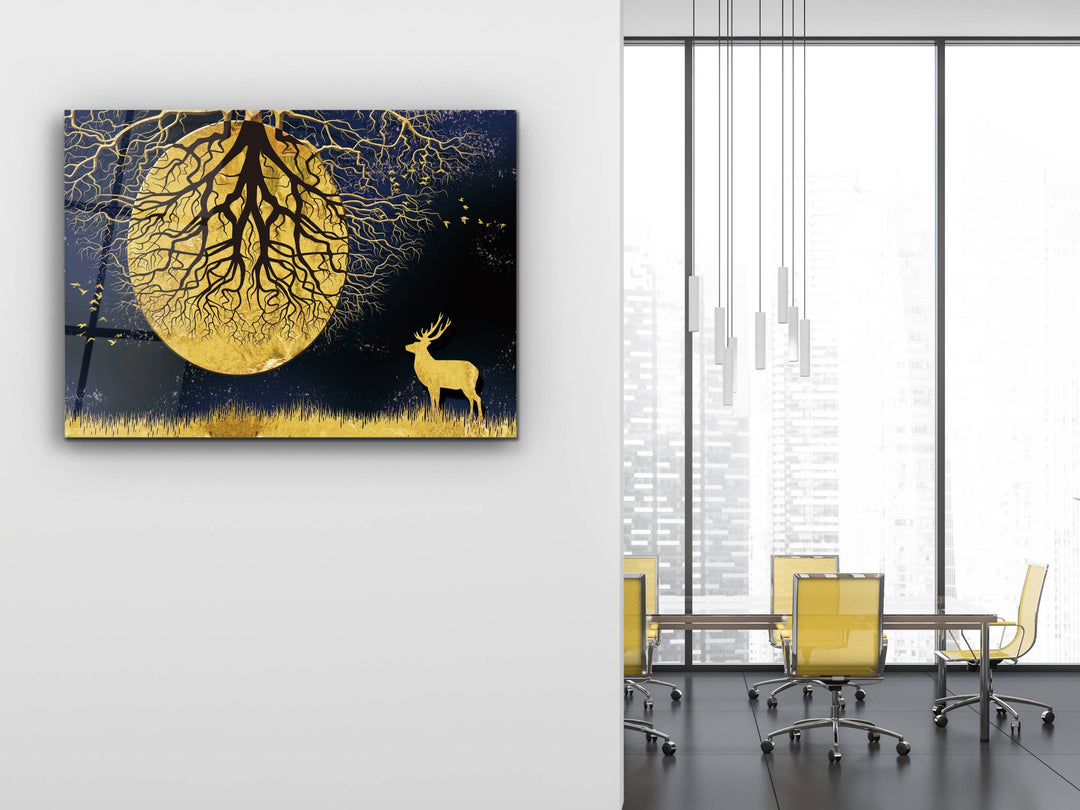 Abstract Gold Moon Glass Printing Wall Art - Modern Wall Decor