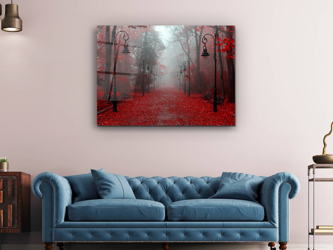 Red Forest Glass Printing Wall Art-Home Office Wall Painting Decoration