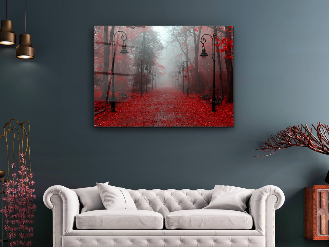 Red Forest Glass Printing Wall Art-Home Office Wall Painting Decoration