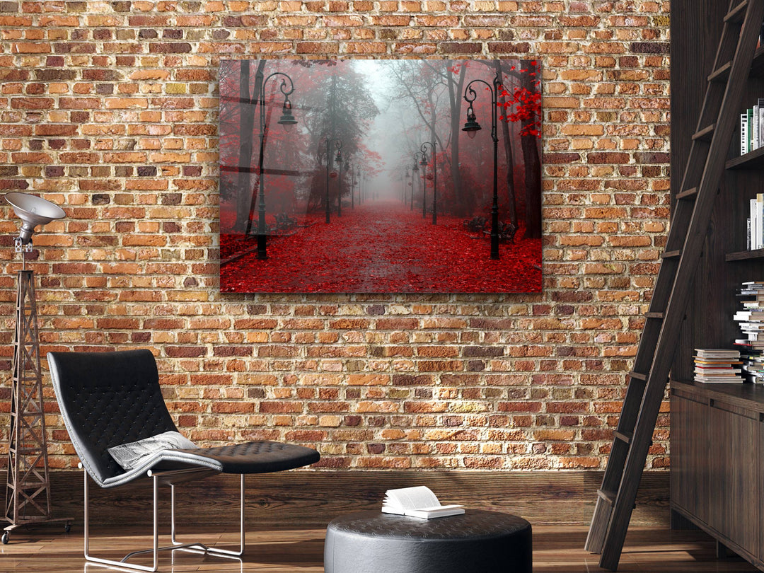 Red Forest Glass Printing Wall Art-Home Office Wall Painting Decoration