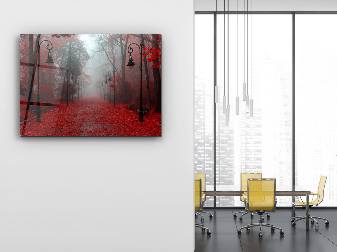 Red Forest Glass Printing Wall Art-Home Office Wall Painting Decoration