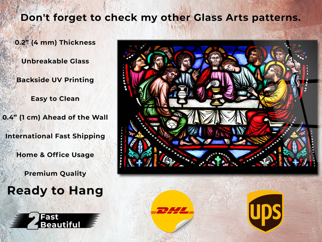 Last Supper Stained Glass Pattern Glass Printing Wall Art - Religious Glass Wall Decor