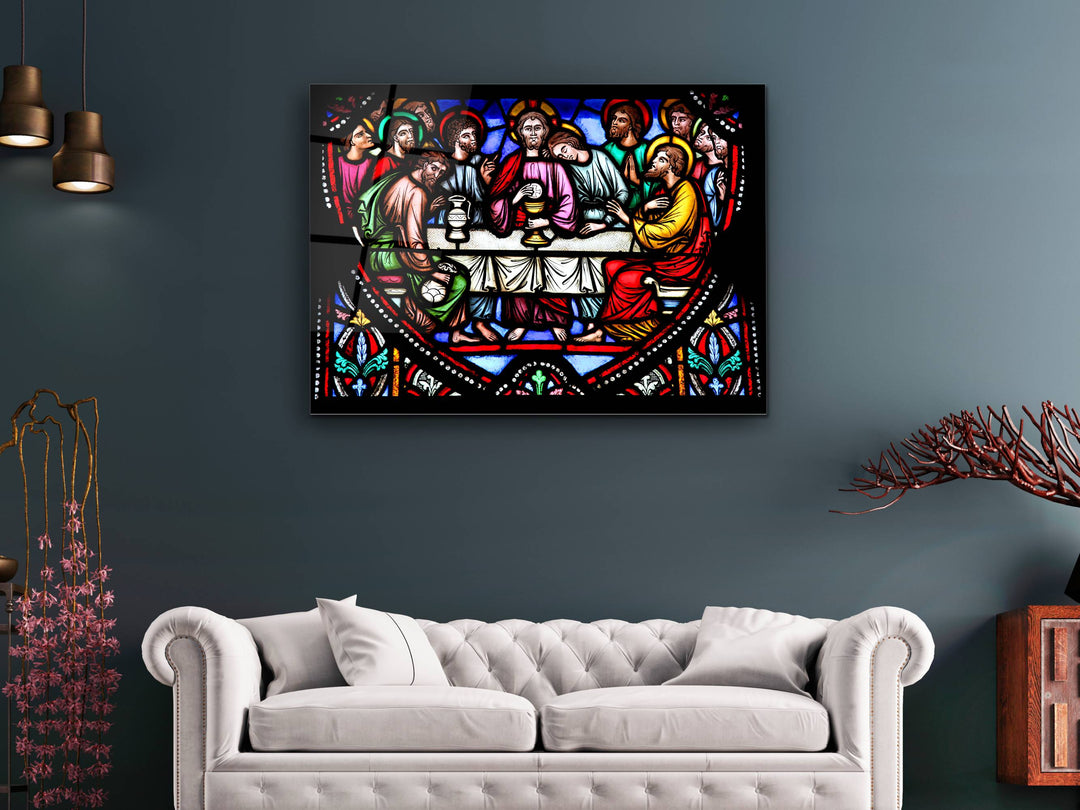 Last Supper Stained Glass Pattern Glass Printing Wall Art - Religious Glass Wall Decor