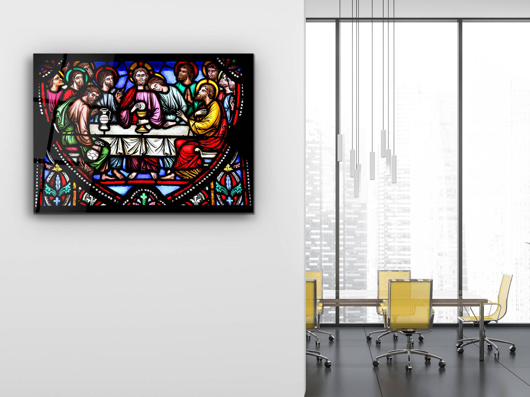 Last Supper Stained Glass Pattern Glass Printing Wall Art - Religious Glass Wall Decor