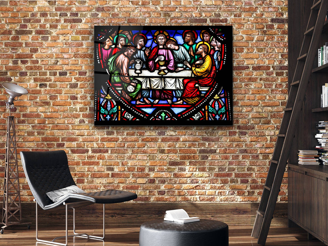 Last Supper Stained Glass Pattern Glass Printing Wall Art - Religious Glass Wall Decor