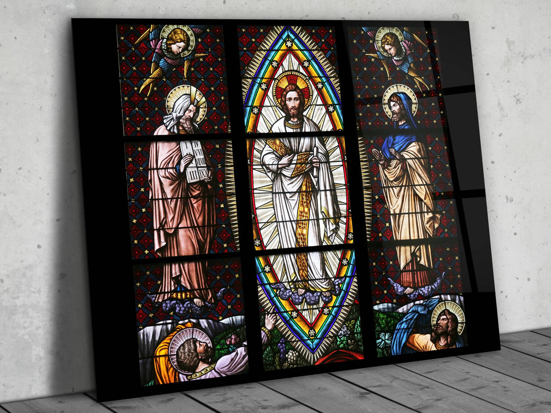 Jesus Christ Stained Glass Pattern Glass Printing Wall Art - Religious Glass Wall Decor