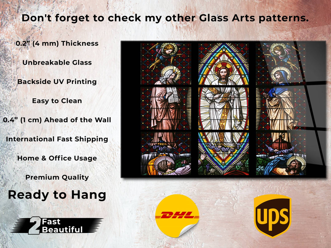 Jesus Christ Stained Glass Pattern Glass Printing Wall Art - Religious Glass Wall Decor