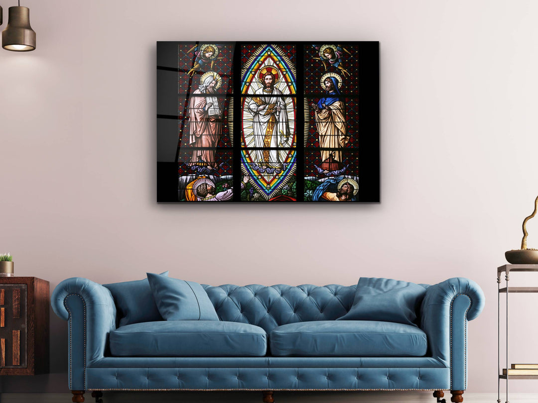 Jesus Christ Stained Glass Pattern Glass Printing Wall Art - Religious Glass Wall Decor