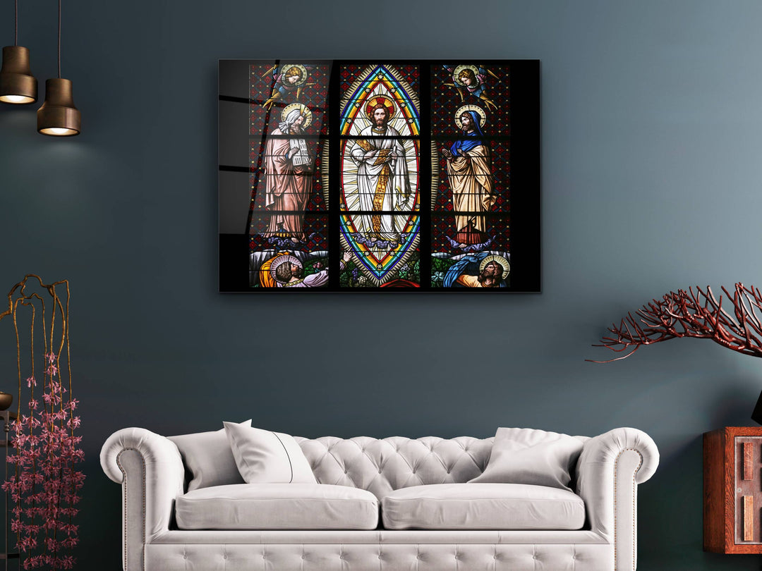 Jesus Christ Stained Glass Pattern Glass Printing Wall Art - Religious Glass Wall Decor