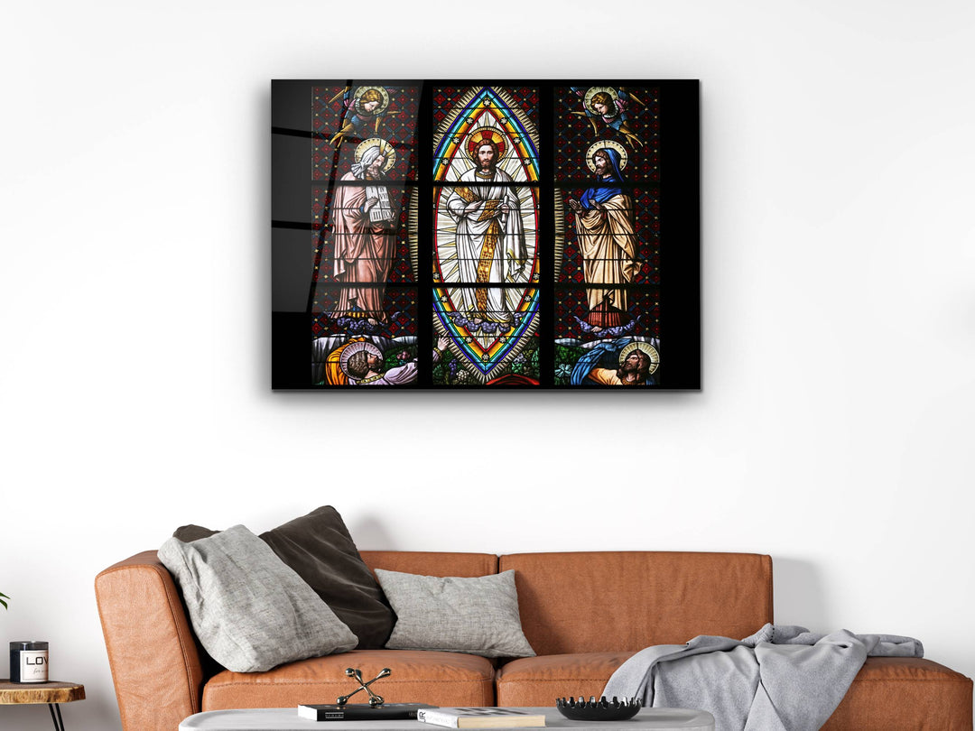 Jesus Christ Stained Glass Pattern Glass Printing Wall Art - Religious Glass Wall Decor