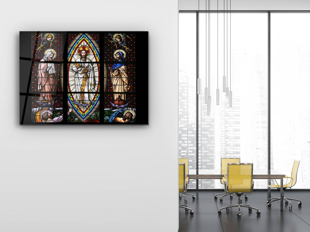 Jesus Christ Stained Glass Pattern Glass Printing Wall Art - Religious Glass Wall Decor