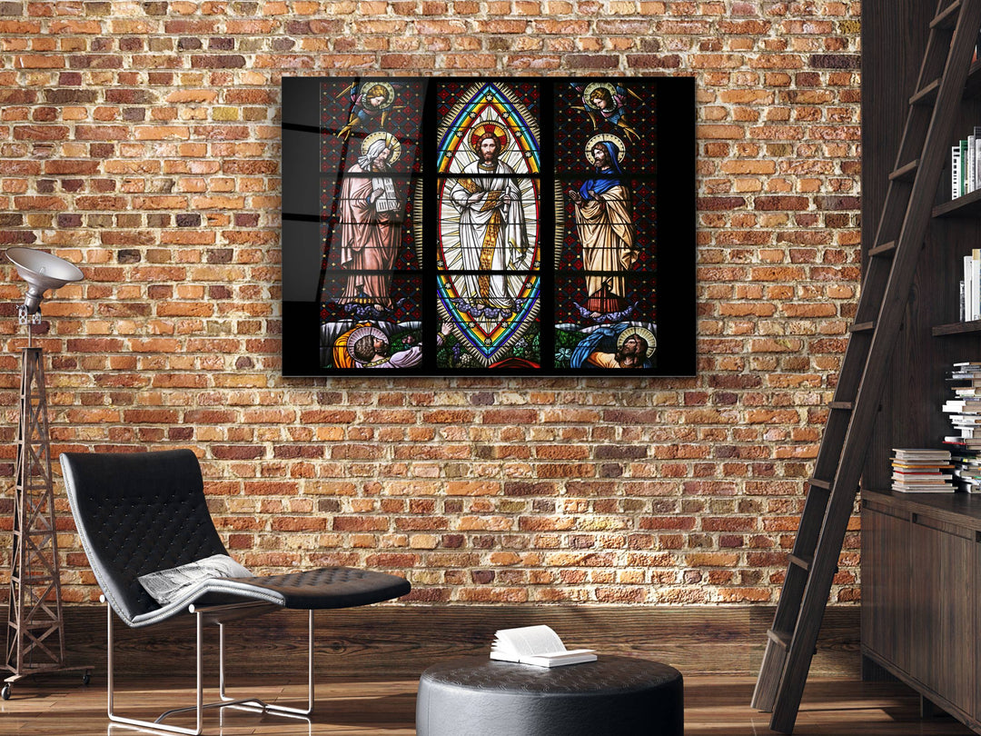 Jesus Christ Stained Glass Pattern Glass Printing Wall Art - Religious Glass Wall Decor