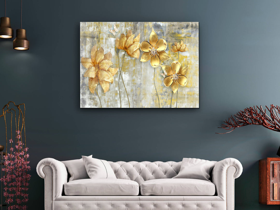 Abstract Floral Glass Printing Wall Art-Home Office Wall Painting Decor