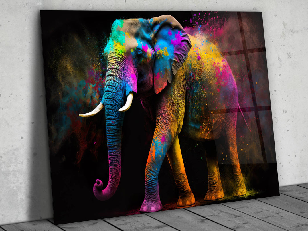 Colorful Elephant Glass Printing Wall Art - Modern Glass Wall Decor