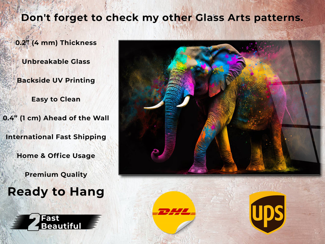 Colorful Elephant Glass Printing Wall Art - Modern Glass Wall Decor