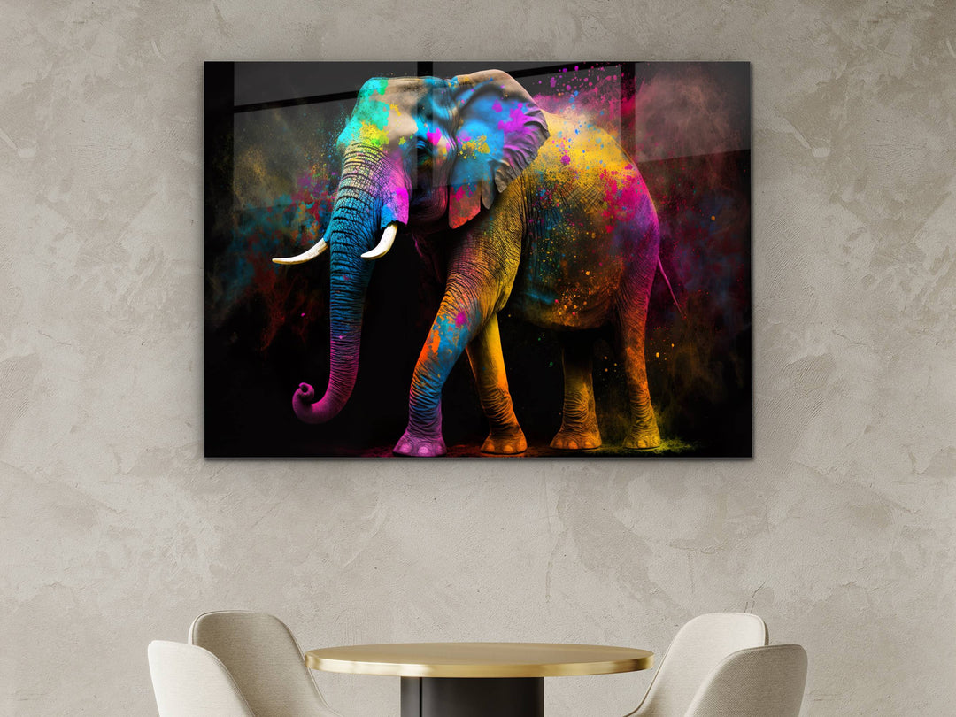 Colorful Elephant Glass Printing Wall Art - Modern Glass Wall Decor