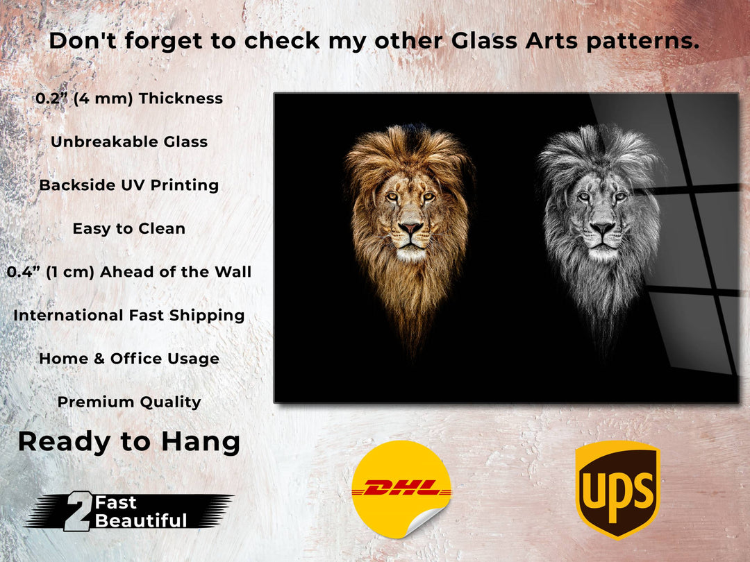 Lion Glass Printing Wall Art - Home Office Wall Decor