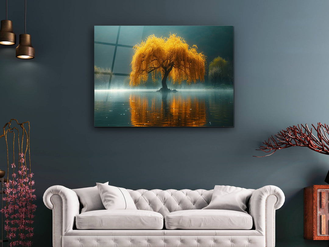 Lake Landscape Glass Printing Wall Art - Tree Wall Decor