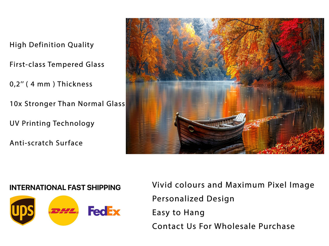 Autumn Landscape Glass Printing Wall Art - Lake Wall Decor