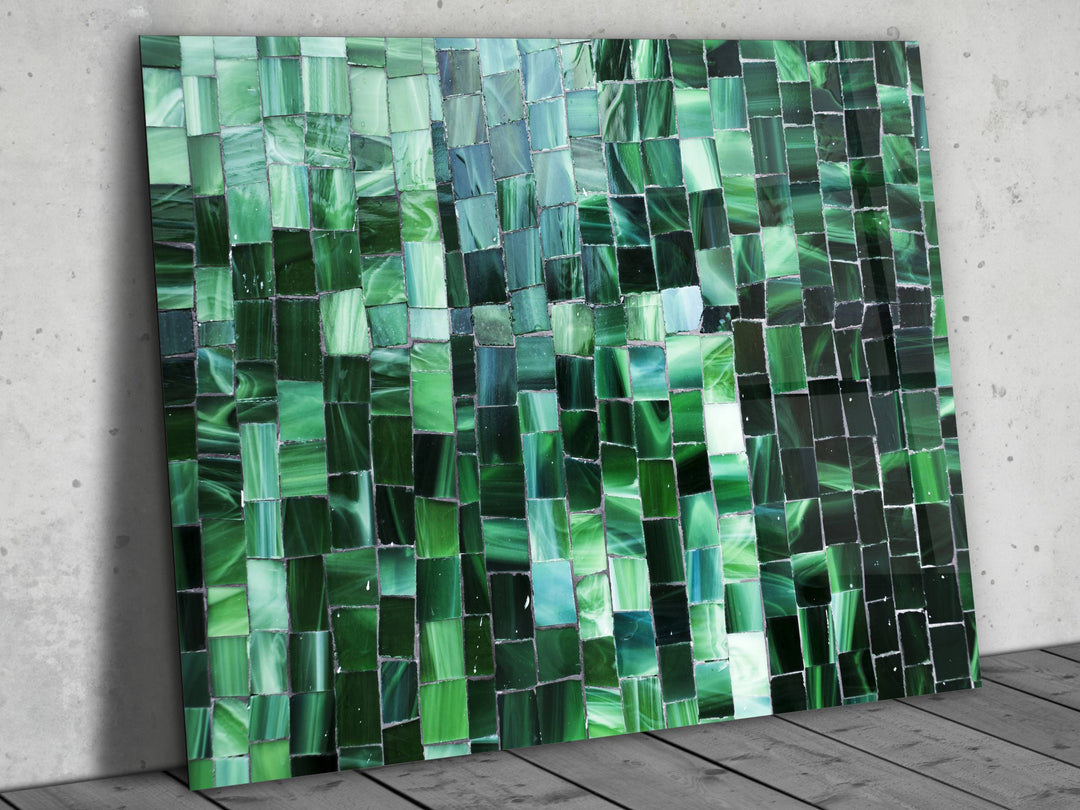 Abstract Green Stained Glass Pattern Glass Printing Wall Art - Colorful Glass Wall Decor