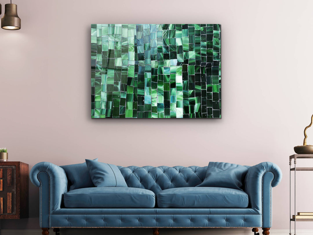 Abstract Green Stained Glass Pattern Glass Printing Wall Art - Colorful Glass Wall Decor