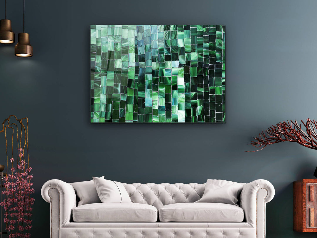 Abstract Green Stained Glass Pattern Glass Printing Wall Art - Colorful Glass Wall Decor