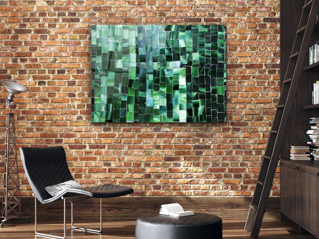 Abstract Green Stained Glass Pattern Glass Printing Wall Art - Colorful Glass Wall Decor