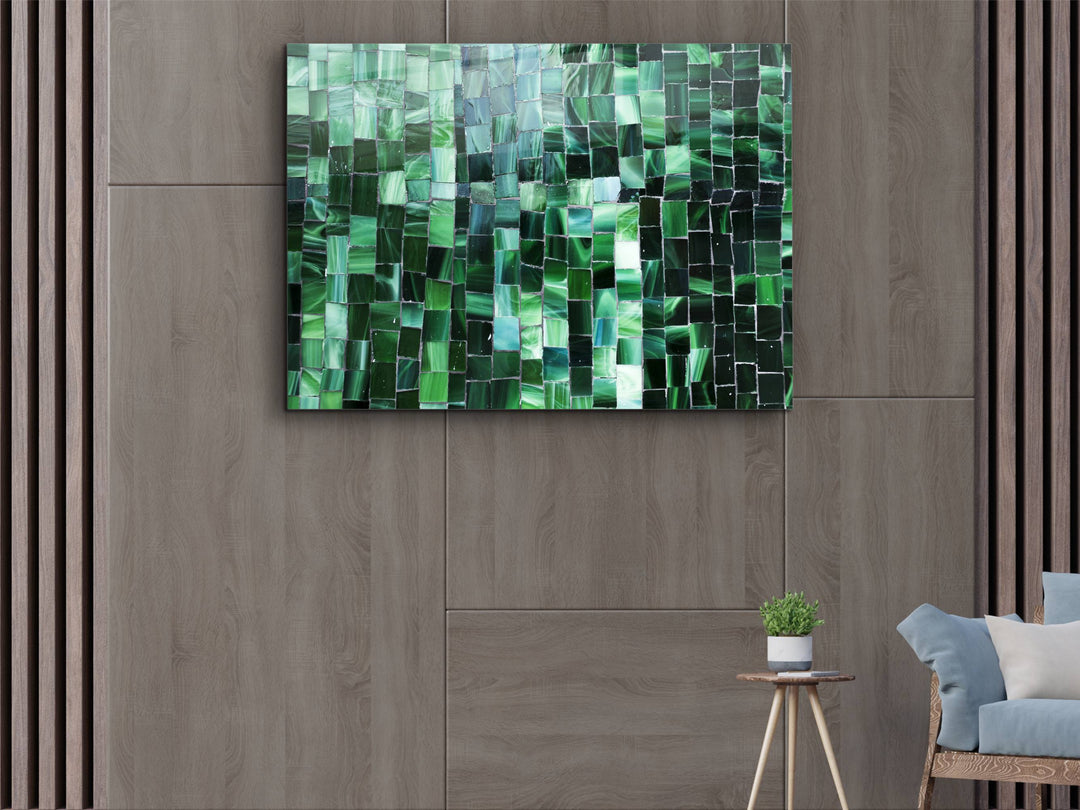 Abstract Green Stained Glass Pattern Glass Printing Wall Art - Colorful Glass Wall Decor