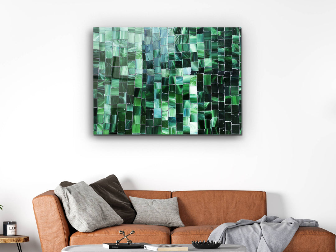 Abstract Green Stained Glass Pattern Glass Printing Wall Art - Colorful Glass Wall Decor