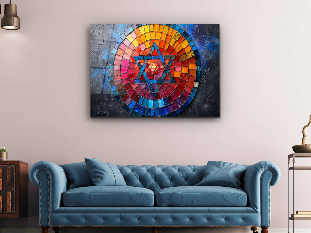 Abstract  Colorful Stained Glass Pattern Glass Printing Wall Art - Star of David Glass Wall Decor