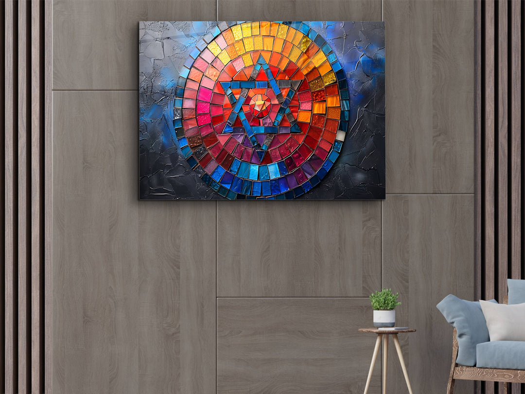 Abstract  Colorful Stained Glass Pattern Glass Printing Wall Art - Star of David Glass Wall Decor