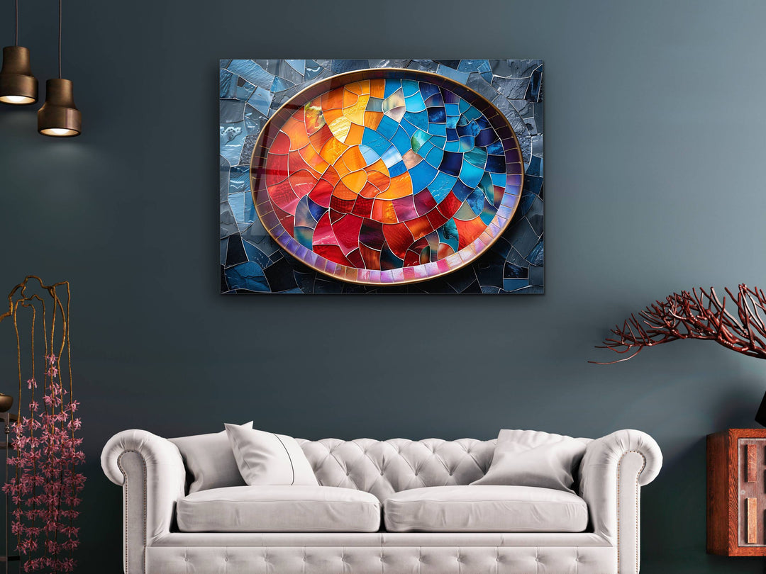 Abstract  Colorful Stained Glass Pattern Glass Printing Wall Art - Glass Wall Decor