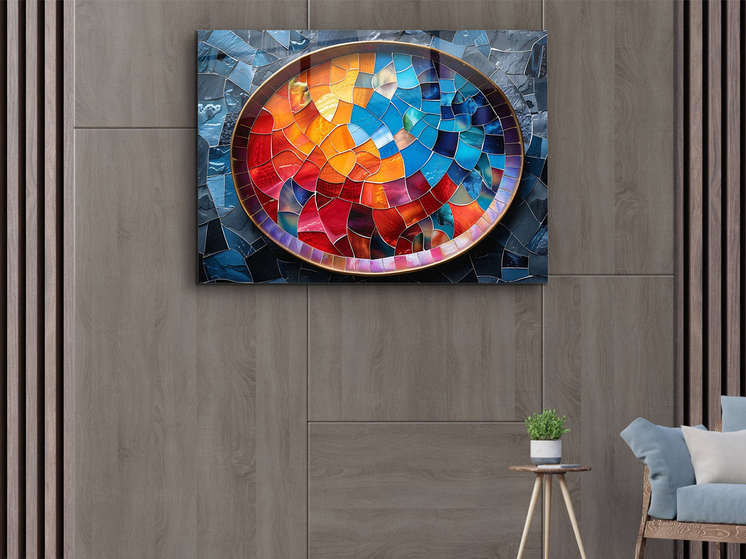 Abstract  Colorful Stained Glass Pattern Glass Printing Wall Art - Glass Wall Decor