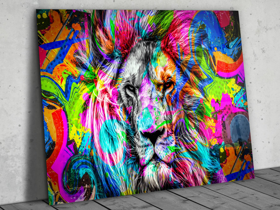 Colorful Lion Glass Printing Wall Art - Home&Office Wall Decor