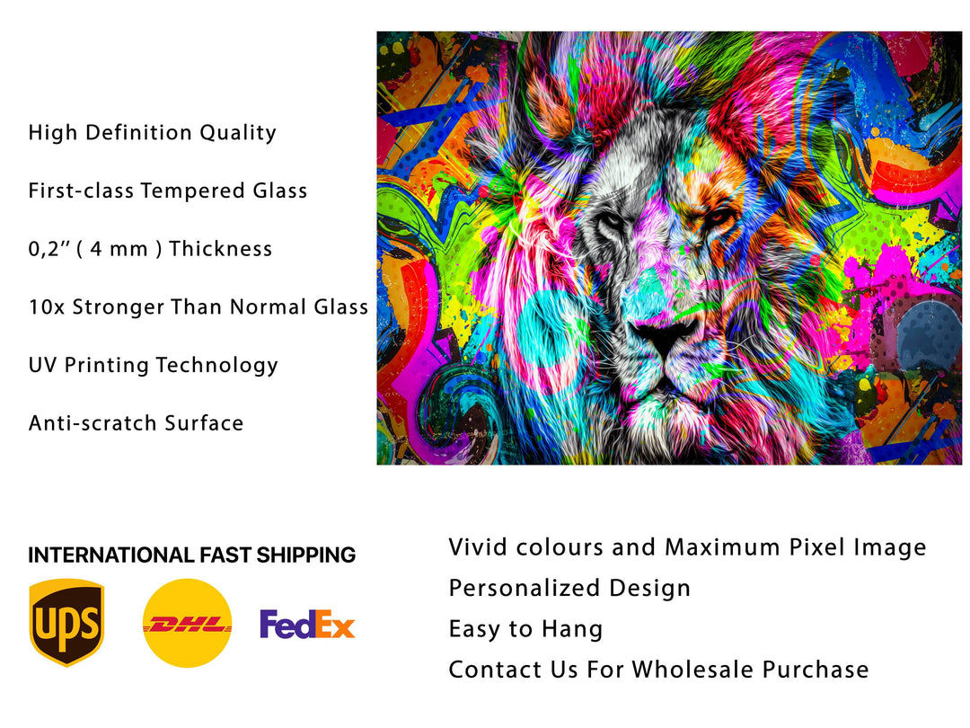 Colorful Lion Glass Printing Wall Art - Home&Office Wall Decor