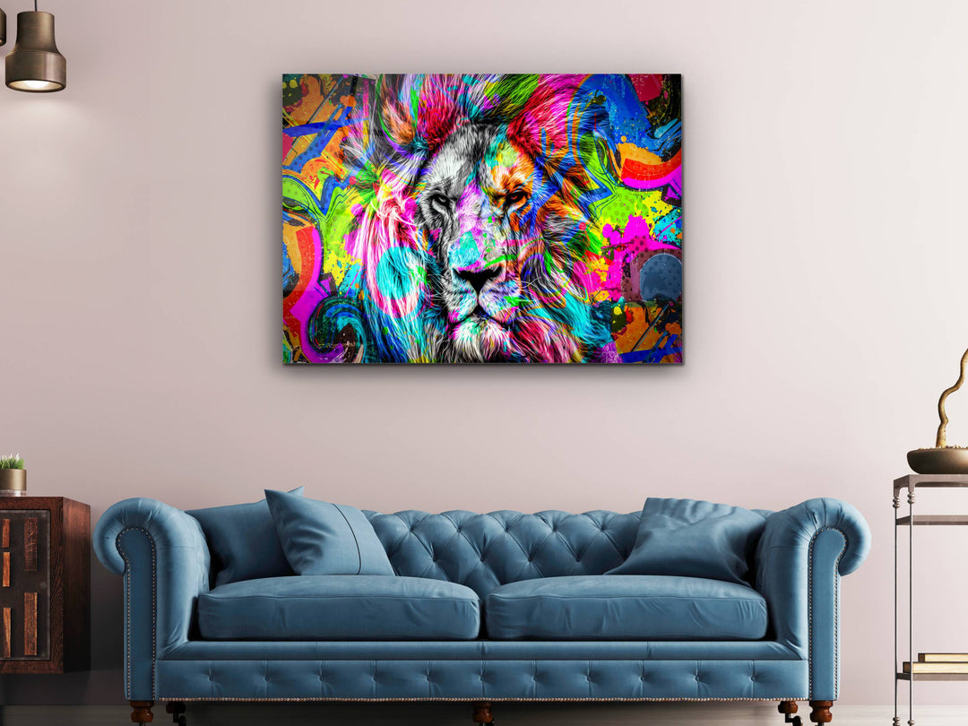 Colorful Lion Glass Printing Wall Art - Home&Office Wall Decor